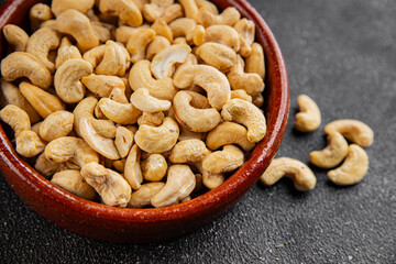 Cashew nuts natural superfood natural food dish organic product fresh tasty gourmet food background on the table rustic food top view copy space keto and paleo diet vegetarian vegan food