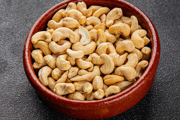 Cashew nuts natural superfood natural food dish organic product fresh tasty gourmet food background on the table rustic food top view copy space keto and paleo diet vegetarian vegan food