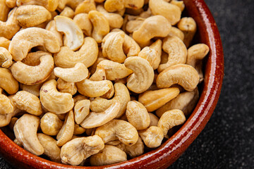 Cashew nuts natural superfood natural food dish organic product fresh tasty gourmet food background on the table rustic food top view copy space keto and paleo diet vegetarian vegan food