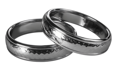 A pair of silver wedding rings isolated transparent background png, rings on hand, fashion rings
