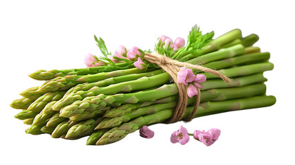 Fresh Green Asparagus Bundle with Pink Flowers