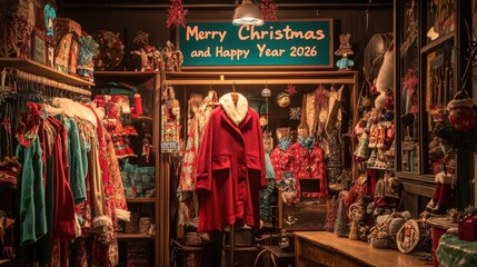 Festive Shop Display Filled With Seasonal Clothing And Decorations