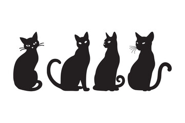 Black Cat Silhouette Vector Set Cute Sitting Cat Clipart for Craft and Design