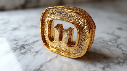 Golden Letter U Sculpture on Marble Surface Luxury Artistic Design for Decor and Branding