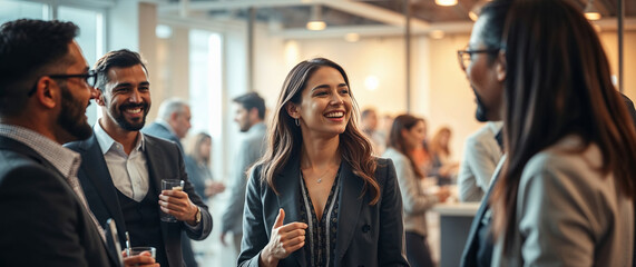 Business people networking, talking and having fun at corporate event