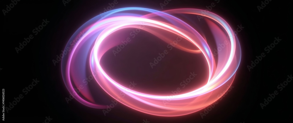 Wall mural glowing intertwined rings creating an abstract design on black background