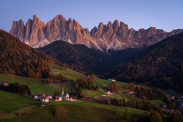 Sunset glow on Seiser Alm of St. Magdalena