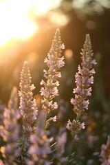 Obraz premium A field of lavender flowers at sunrise.