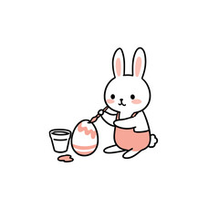 Cute bunny painting Easter egg in a joyful setting  