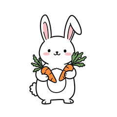 Fototapeta premium Cute bunny holding carrots in a festive Easter setting 