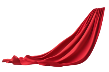Red fabric is draped over a white background, isolated