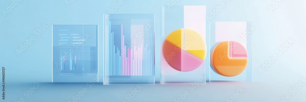 Aufkleber business data visualization with transparent charts over light blue background showcasing key metric