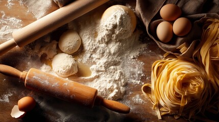 Homemade Pasta Making Flat Lay