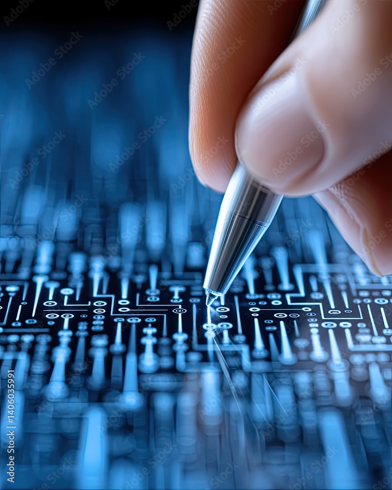 Aufkleber Creating digital art using innovative AI software and a digital pen on a vibrant display at night