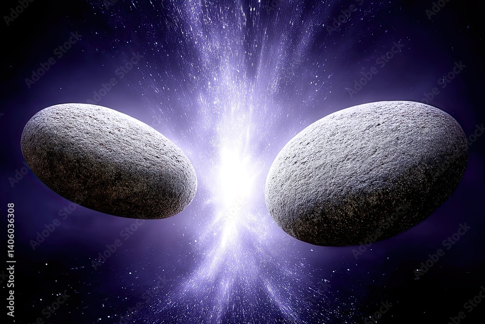 Aufkleber mysterious astral energy stream dances between two celestial stones in the vastness of space