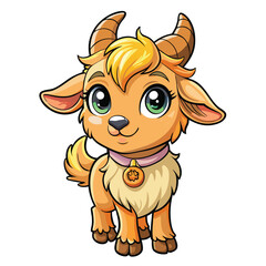 Cute cartoon goat with big eyes