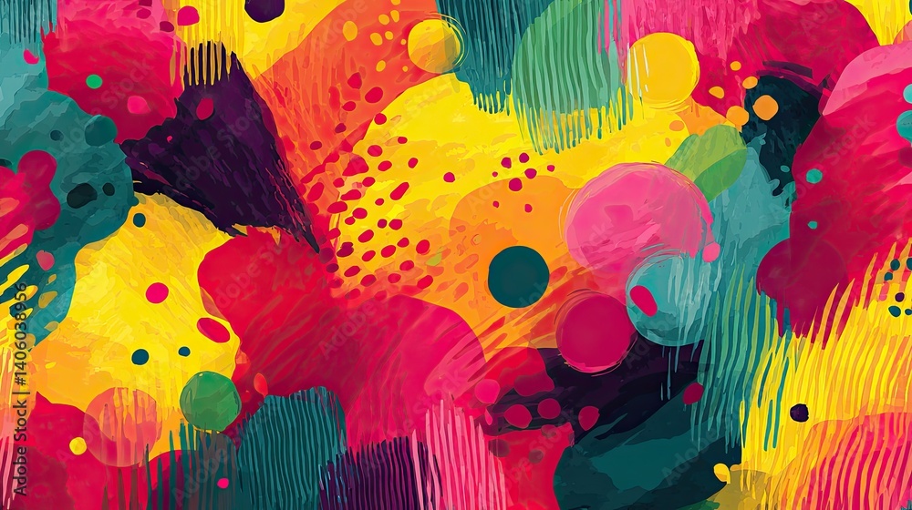 Poster bright and dynamic summer inspiration through abstract art with wavy shapes and vivid colors