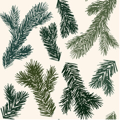 Naklejka premium Pine branch pattern fir tree endless seamless pattern. Vector illustration