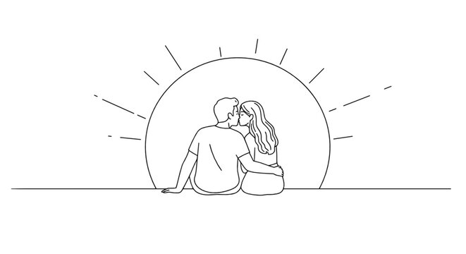 recommend clip art: Couple kissing at sunrise, love, relationships, romance  