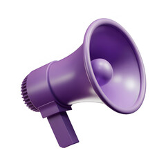 Loudspeaker 3d icon. Loud speaker, megaphone for announce, communicate and warning messages. Purple bullhorn isolated on transparent background, vector 3d illustration. 3D Illustration