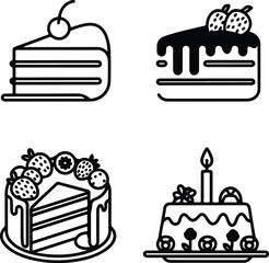 One Line Cake Silhouette Set | Minimalist Cake Drawing Collection Continuous Line Cake Art | Birthday & Wedding Cake Silhouettes

