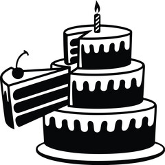 One Line Cake Silhouette Set | Minimalist Cake Drawing Collection Continuous Line Cake Art | Birthday & Wedding Cake Silhouettes

