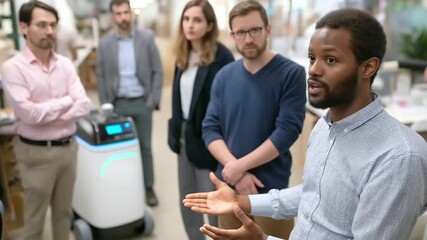 A robotics team works together on a cutting-edge mobile robot initiative.