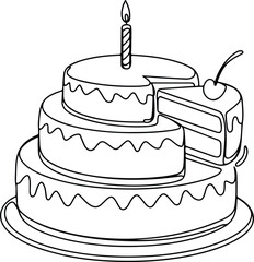 One Line Cake Silhouette Set | Minimalist Cake Drawing Collection Continuous Line Cake Art | Birthday & Wedding Cake Silhouettes

