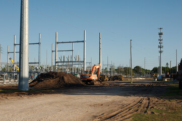 Substation Construction Site Featuring Industrial Infrastructure and Extensive Modern Equipment....