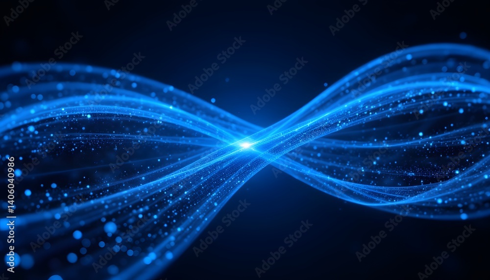 Wall mural futuristic digital waves with sparkling particles in dark background