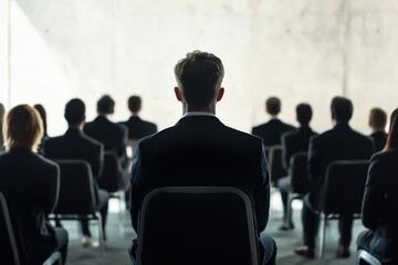 Conference attendees engaged in a presentation at a modern venue in bright natural light