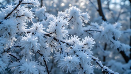 Obraz premium Stunning Close-Up of Frosty Branches with Icy Crystal Textures