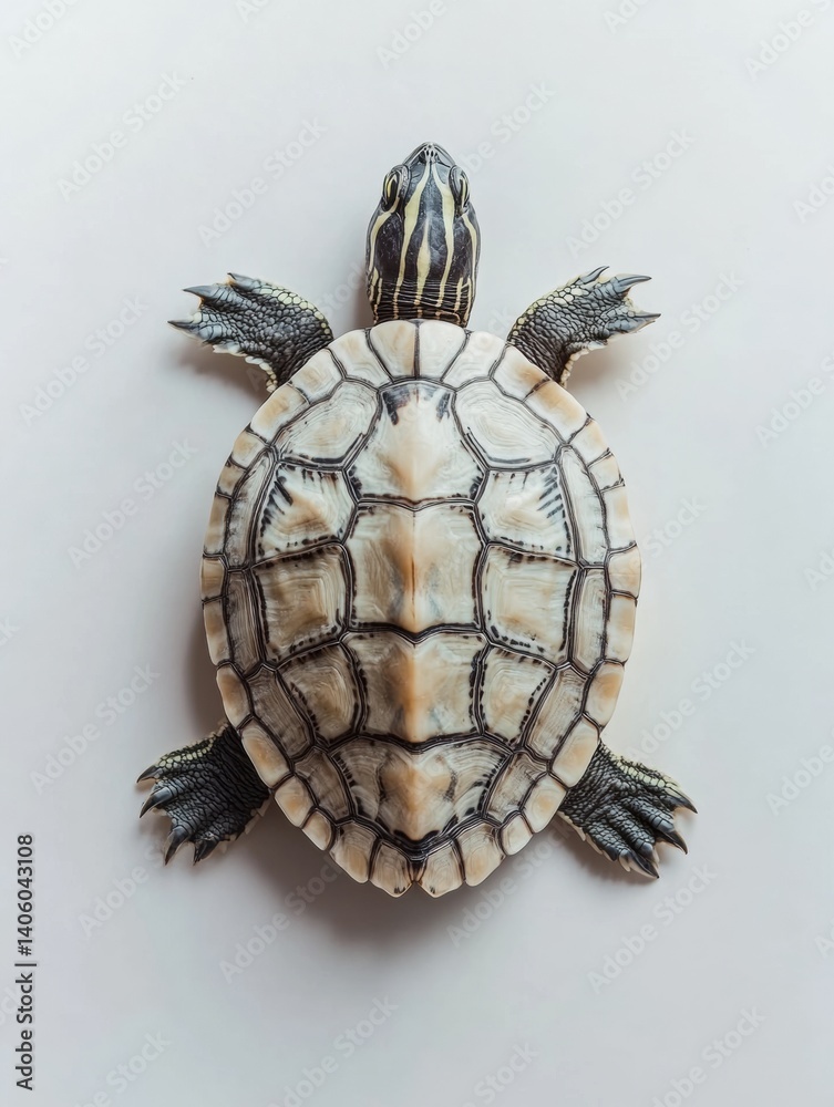 Leinwandbilder Unique top-down view of a turtle showcasing its intricate shell patterns on a minimalist background