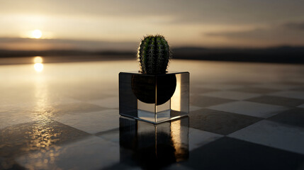 Cactus Disco Ball Fusion: Unexpected Growth, Desert Party, Unique Plant Art, Shiny Spiky Combination, Surreal Garden, Botanical Oddity, Creative Indoor Decor.
