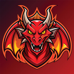 Fototapeta premium Red dragon mascot with sharp teeth, fierce gaze, horns, and stylized wing shapes