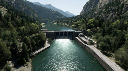 Modern Hydroelectric Dam: Renewable Energy Generation with Water Power - Sustainable Infrastructure for Electricity and Environmental Conservation.
