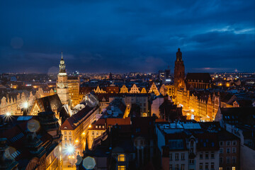 Naklejka premium Wroclaw market square at dusk