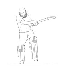 Cricket player line art drawing illustrations, sketch of a cricket player, The set of cricket player silhouette, Doodle sketch drawing clip art of cricketer, Cricket action pose line art championship.