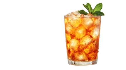 Refreshing Iced Beverage with Mint Garnish in a Glass Cup