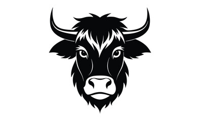 Highland cow head silhouette, Cow logo design, Farm animal illustration, Bull head icon, Cattle vector 