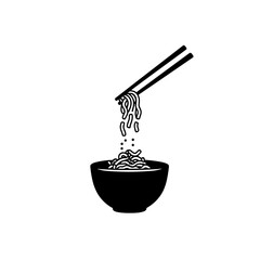 Noodles with chopsticks icon in black silhouette style on white background