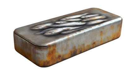 Rusty Metal Tin of Fish Seafood Still Life Food Packaging Design