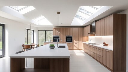 Sleek Cooking Area with Wood Accents and Light