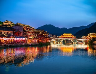 Fototapeta premium night view of zhenyuan ancient town guizhou china
