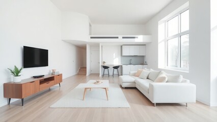 Fototapeta premium Clean Interior with Full-Height Windows