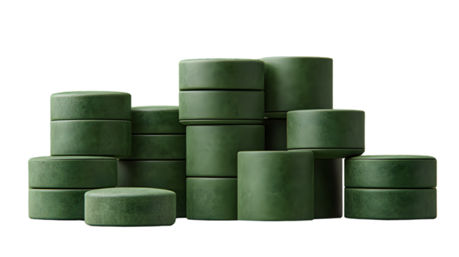 Stacked Green Cylinders Abstract 3D Composition for Design Art and Creative Projects