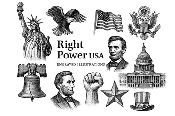 Celebrating American Heritage with Engraved Illustrations of Icons and Symbols