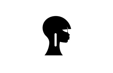 Elegant black silhouette of a mannequin head showcasing a modern hairstyle design against a transparent background