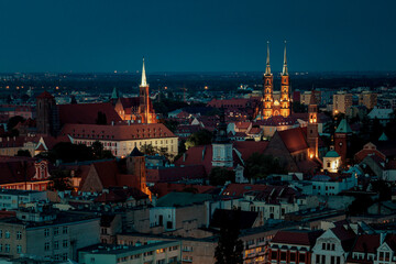 Obraz premium Night city panorama, Wroclaw, Poland.