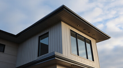 Roof Eave Underside: Architectural Detail, Soffit View, Building Exterior, Construction Element, House Framing, Structural Design, Home Improvement Perspective, Shelter Component.
